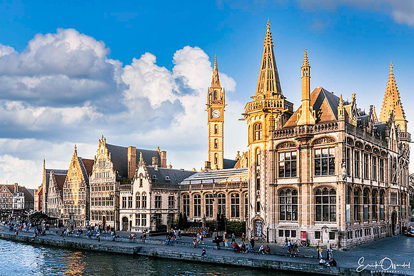 Cityscape on the Leie river. Ghent