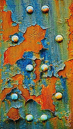 Rust and peeling paint on bridge, Portland, Oregon